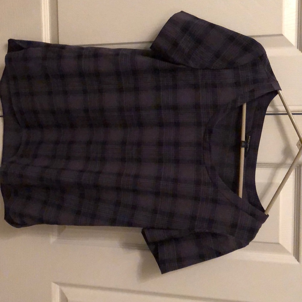 Banana Republic purple and navy plaid top.